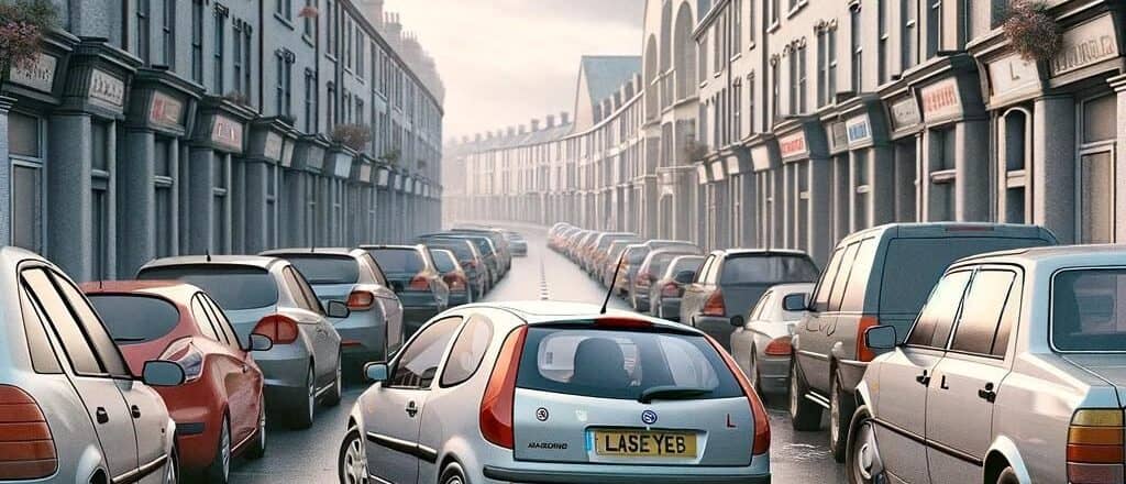 A learner driver attempting to complete a parallel park on a street
